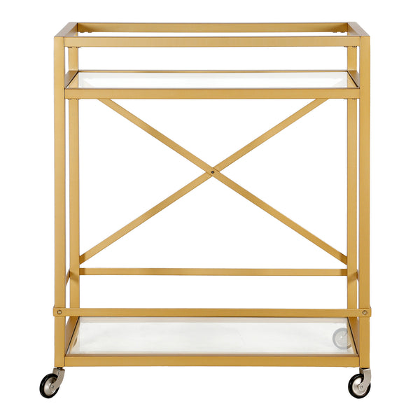 Homeroots Brass Steel And Glass Rolling Bar Cart   530453