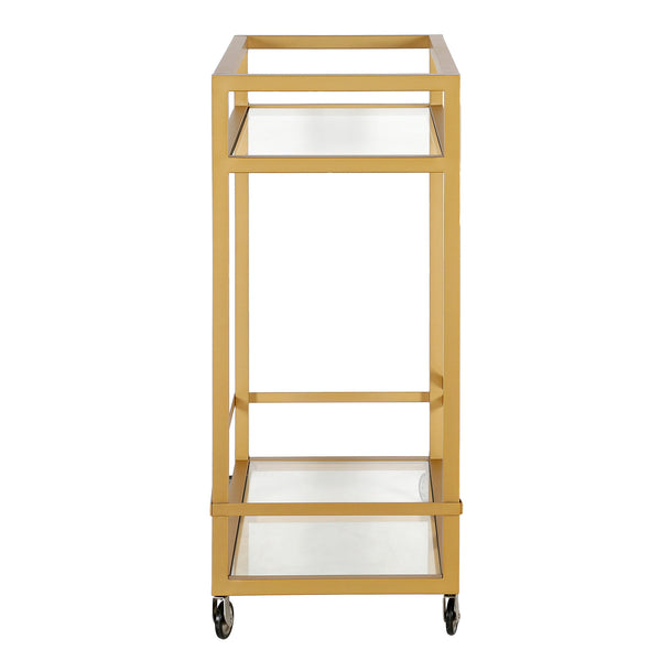 Homeroots Brass Steel And Glass Rolling Bar Cart   530453