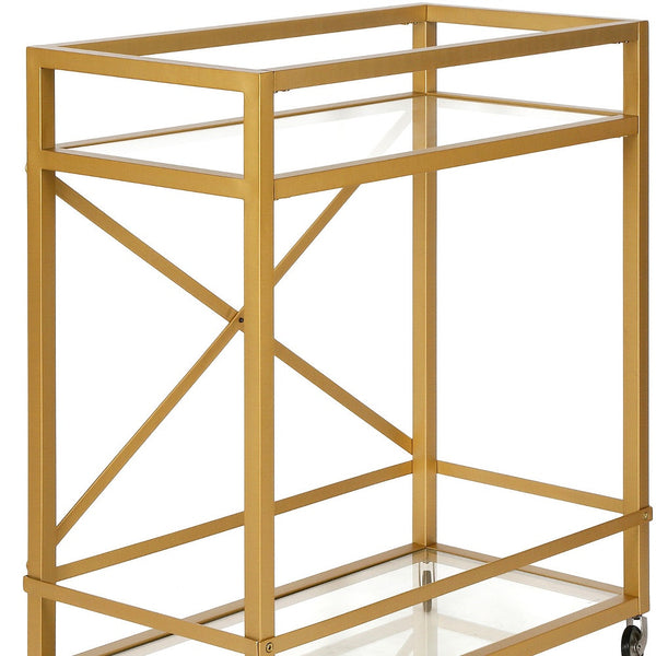 Homeroots Brass Steel And Glass Rolling Bar Cart   530453