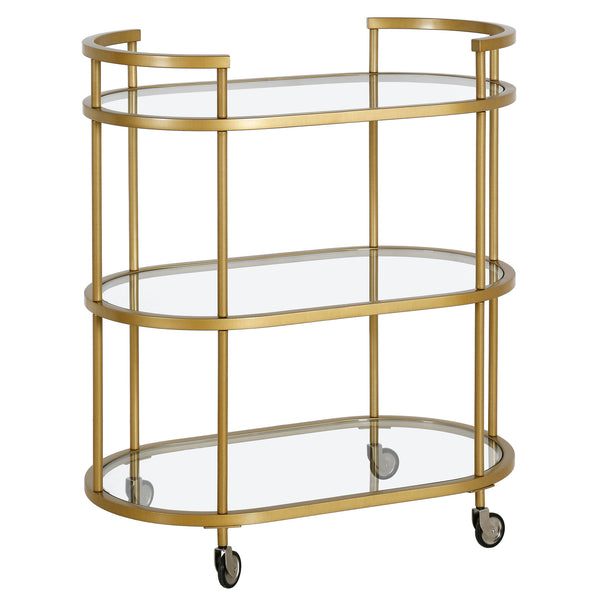 Homeroots Brass Steel And Glass Oval Rolling Bar Cart   530454