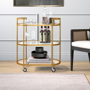 Homeroots Brass Steel And Glass Oval Rolling Bar Cart   530454