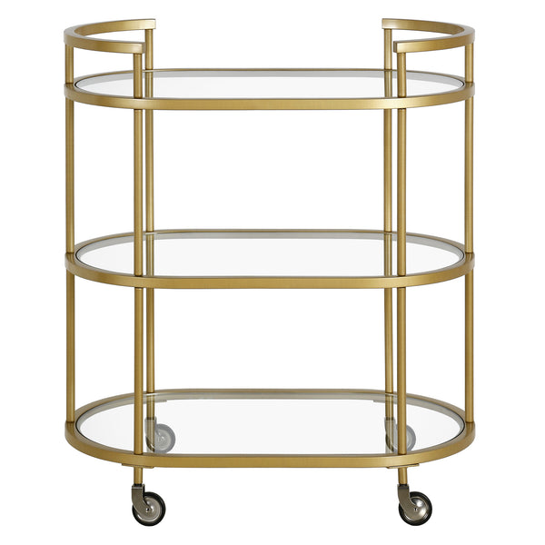 Homeroots Brass Steel And Glass Oval Rolling Bar Cart   530454