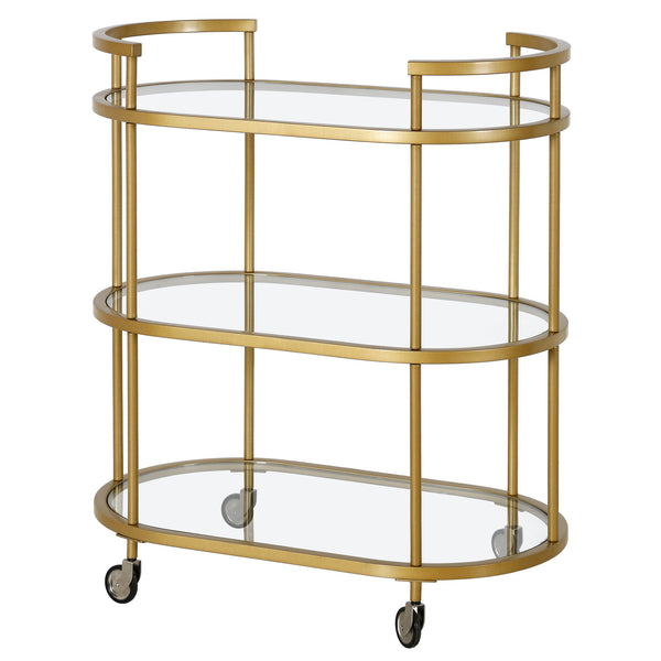 Homeroots Brass Steel And Glass Oval Rolling Bar Cart   530454