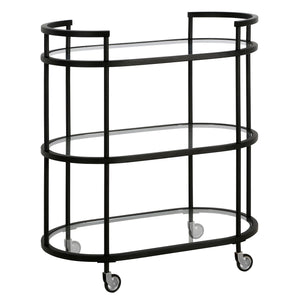 Homeroots Black Steel And Glass Oval Rolling Bar Cart   530455