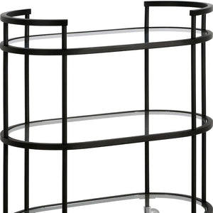 Homeroots Black Steel And Glass Oval Rolling Bar Cart   530455