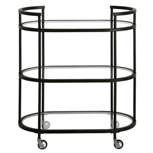 Homeroots Black Steel And Glass Oval Rolling Bar Cart   530455
