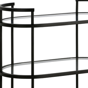 Homeroots Black Steel And Glass Oval Rolling Bar Cart   530455