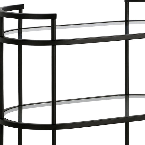 Homeroots Black Steel And Glass Oval Rolling Bar Cart   530455