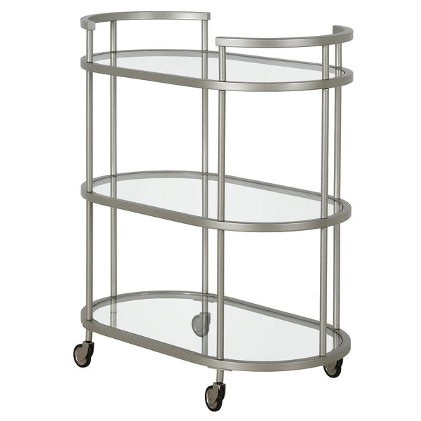 Homeroots Nickel Steel And Glass Oval Rolling Bar Cart   530456