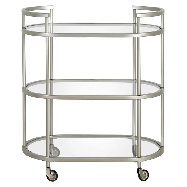 Homeroots Nickel Steel And Glass Oval Rolling Bar Cart   530456
