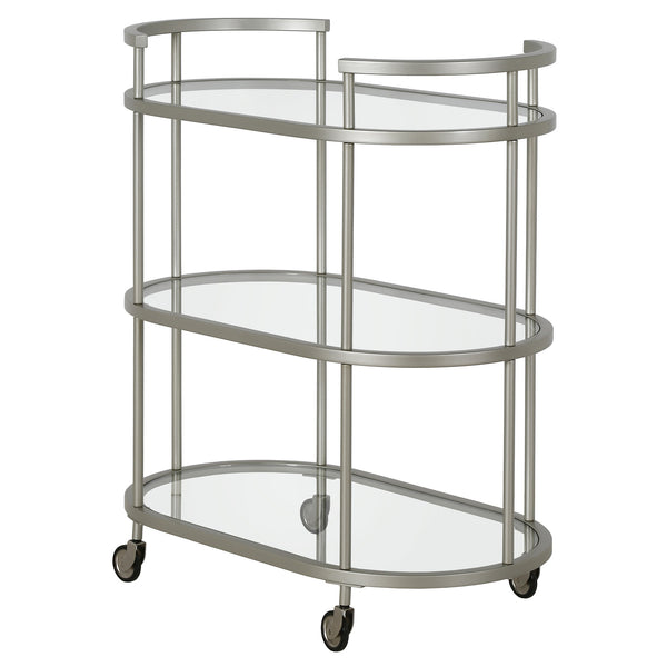 Homeroots Nickel Steel And Glass Oval Rolling Bar Cart   530456