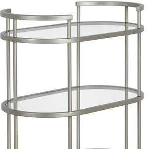 Homeroots Nickel Steel And Glass Oval Rolling Bar Cart   530456