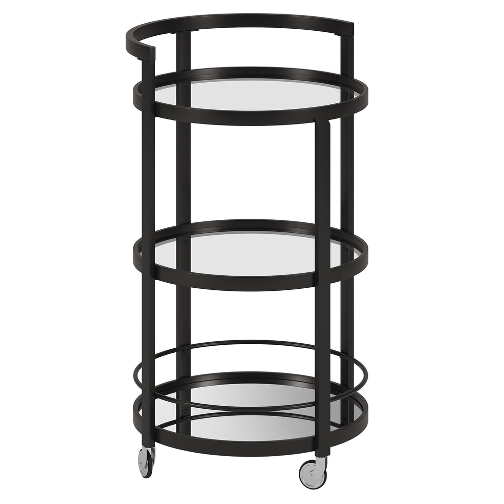 Homeroots Black Steel And Glass Round Rolling Bar Cart   530457