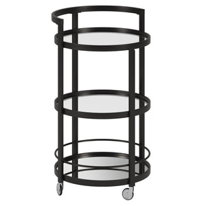 Homeroots Black Steel And Glass Round Rolling Bar Cart   530457