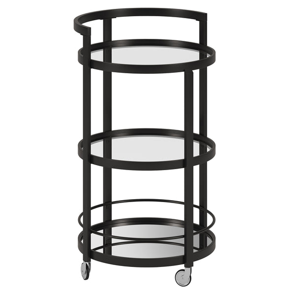 Homeroots Black Steel And Glass Round Rolling Bar Cart   530457