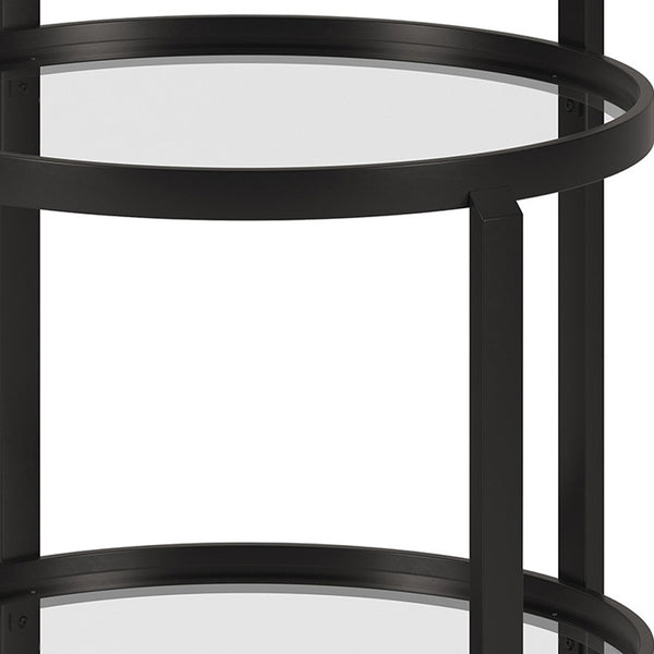 Homeroots Black Steel And Glass Round Rolling Bar Cart   530457