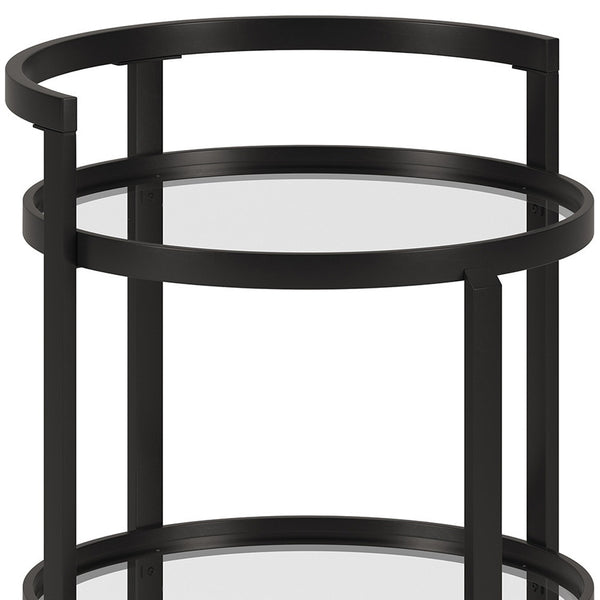 Homeroots Black Steel And Glass Round Rolling Bar Cart   530457