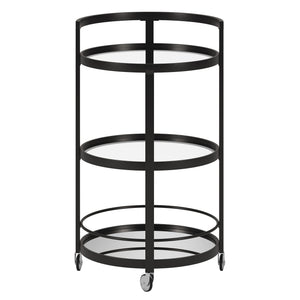 Homeroots Black Steel And Glass Round Rolling Bar Cart   530457