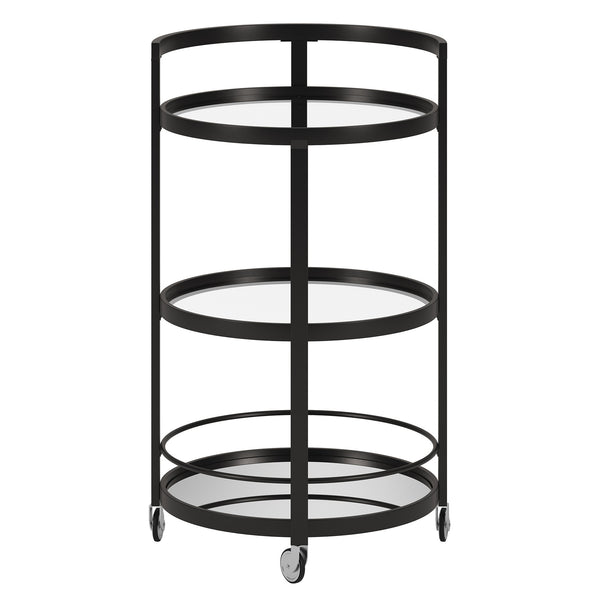 Homeroots Black Steel And Glass Round Rolling Bar Cart   530457