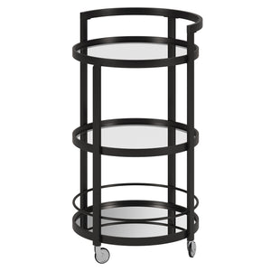 Homeroots Black Steel And Glass Round Rolling Bar Cart   530457