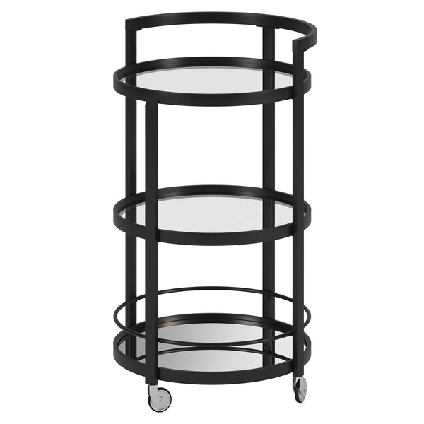 Homeroots Black Steel And Glass Round Rolling Bar Cart   530457