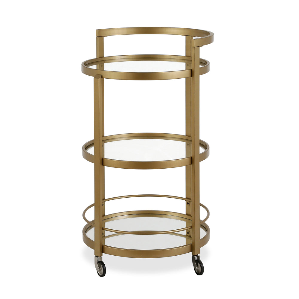 Homeroots Brass Steel And Glass Round Rolling Bar Cart   530458