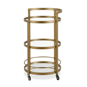 Homeroots Brass Steel And Glass Round Rolling Bar Cart   530458