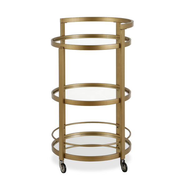 Homeroots Brass Steel And Glass Round Rolling Bar Cart   530458