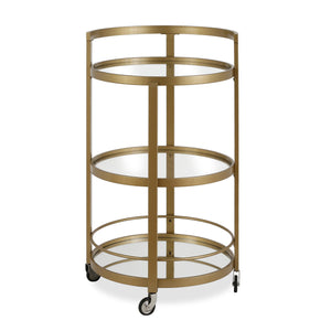 Homeroots Brass Steel And Glass Round Rolling Bar Cart   530458