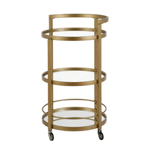 Homeroots Brass Steel And Glass Round Rolling Bar Cart   530458