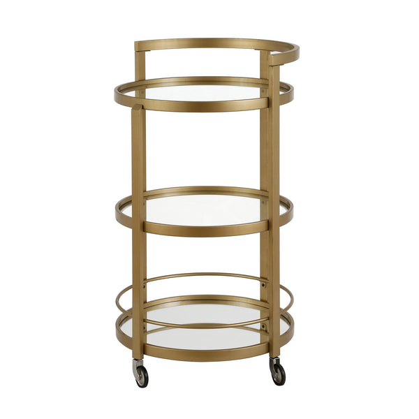 Homeroots Brass Steel And Glass Round Rolling Bar Cart   530458