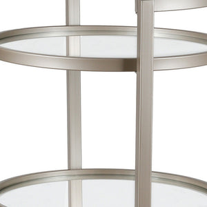 Homeroots Nickel Steel And Glass Round Rolling Bar Cart   530459