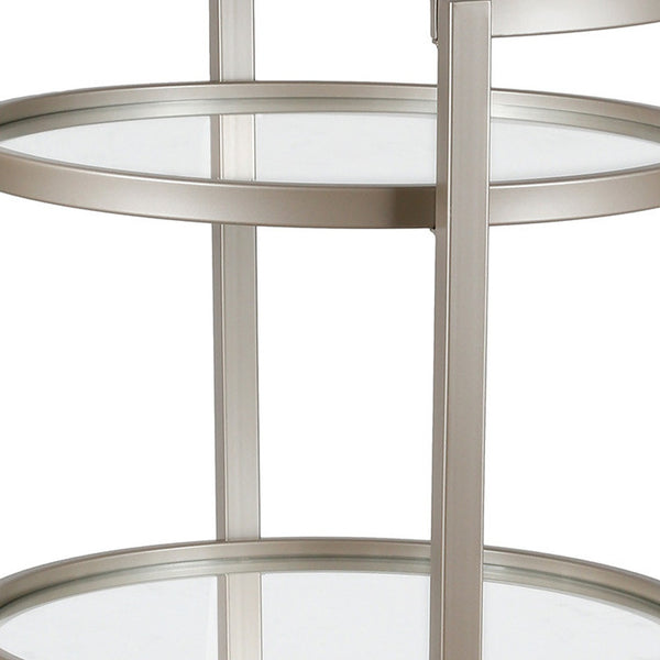 Homeroots Nickel Steel And Glass Round Rolling Bar Cart   530459