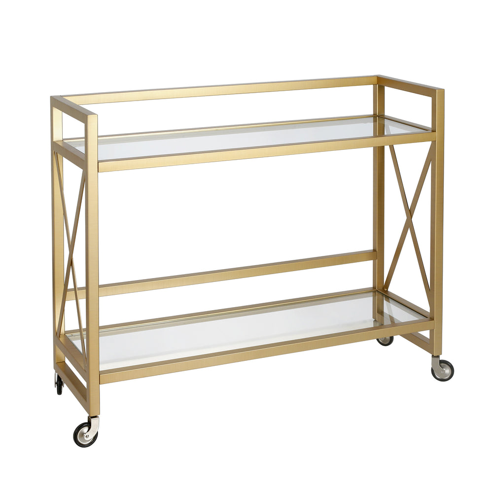 Homeroots Brass Steel And Glass Rolling Bar Cart   530460