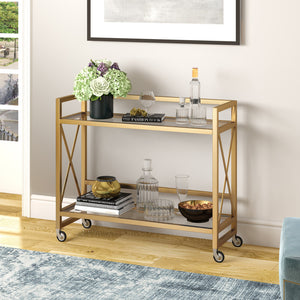 Homeroots Brass Steel And Glass Rolling Bar Cart   530460