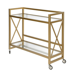 Homeroots Brass Steel And Glass Rolling Bar Cart   530460