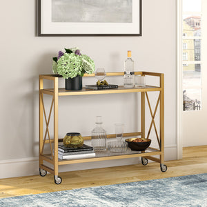 Homeroots Brass Steel And Glass Rolling Bar Cart   530460