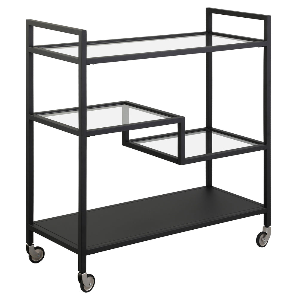 Homeroots Black Steel And Glass Rolling Bar Cart   530463
