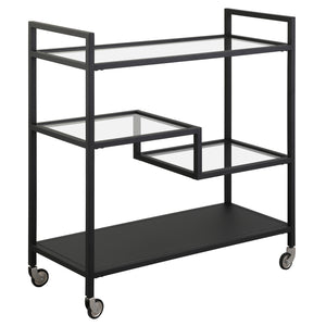 Homeroots Black Steel And Glass Rolling Bar Cart   530463