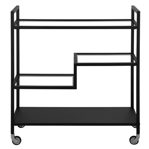 Homeroots Black Steel And Glass Rolling Bar Cart   530463