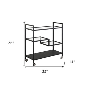 Homeroots Black Steel And Glass Rolling Bar Cart   530463