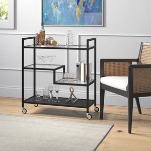 Homeroots Black Steel And Glass Rolling Bar Cart   530463