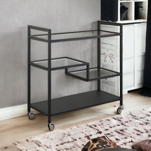 Homeroots Black Steel And Glass Rolling Bar Cart   530463