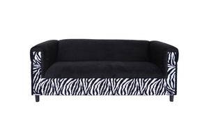 Homeroots 72" Black Velvet Sofa Zebra Black  530466