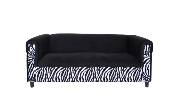 Homeroots 72" Black Velvet Sofa Zebra Black  530466