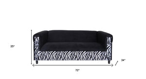 Homeroots 72" Black Velvet Sofa Zebra Black  530466
