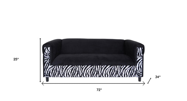 Homeroots 72" Black Velvet Sofa Zebra Black  530466