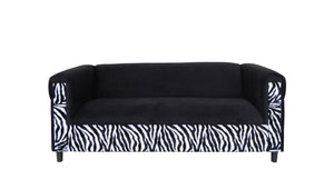 Homeroots 72" Black Velvet Sofa Zebra Black  530466