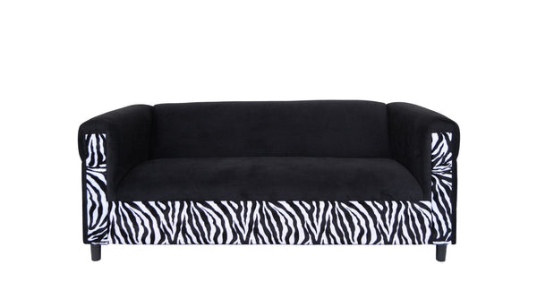 Homeroots 72" Black Velvet Sofa Zebra Black  530466