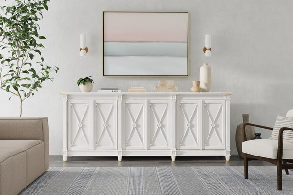 Sarreid Marksman Sideboard Whitewash - Stylish Reclaimed Pine Storage With 3 Removable Shelves For Home Decor White  53046